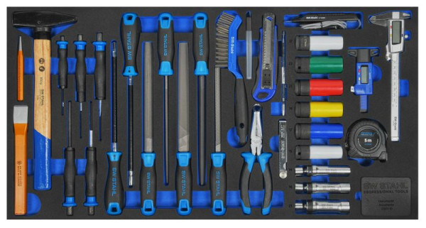 Assortiment de chariots d'atelier SW-Stahl, outils à main généraux, 34 pièces, Z3011-10