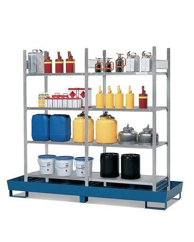 Palette rayonnage DENIOS RPF 2060 pour substances inflammables, bac collecteur peint, 8 étagères galvanisées, 199-664