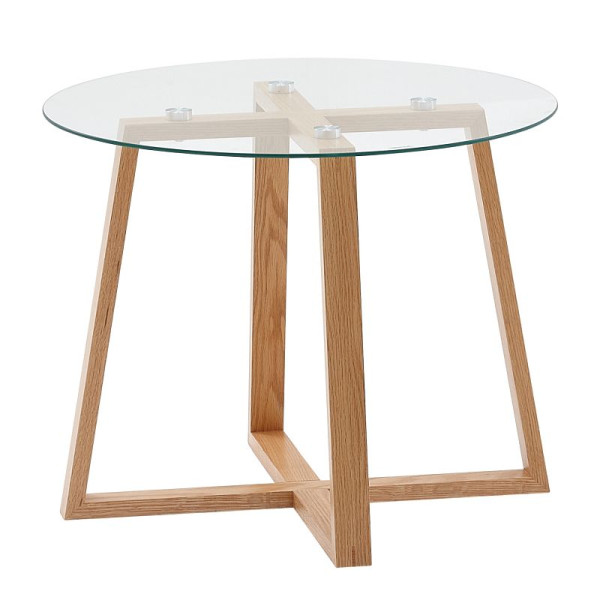 Wohnling table basse 58x58x47 cm table de canapé en bois de chêne massif/verre ronde, table de salon design moderne, table en bois table de chambre petite, WL6.494