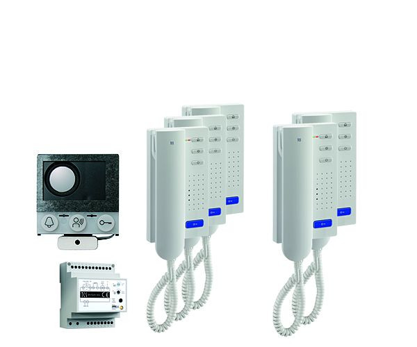 TCS audio:pack installation pour 5 unités résidentielles, avec haut-parleur intégré ASI12000 + 5x interphone ISH3030 + appareil de commande BVS20, PAIH050/004