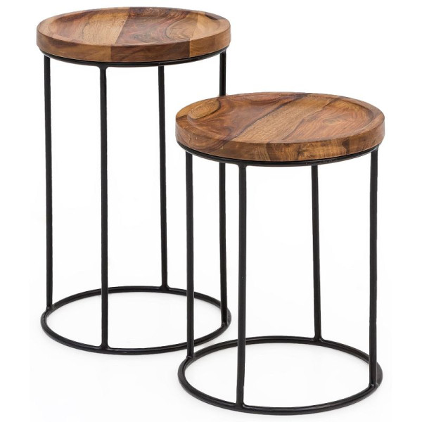 Wohnling Design Lot de 2 tables gigognes en métal Sheesham, petite taille, WL5.661