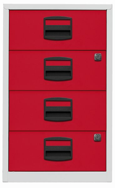 Armoire latérale PFA, 4 tiroirs universels, corps gris clair, façades rouge cardinal, PFA4S506