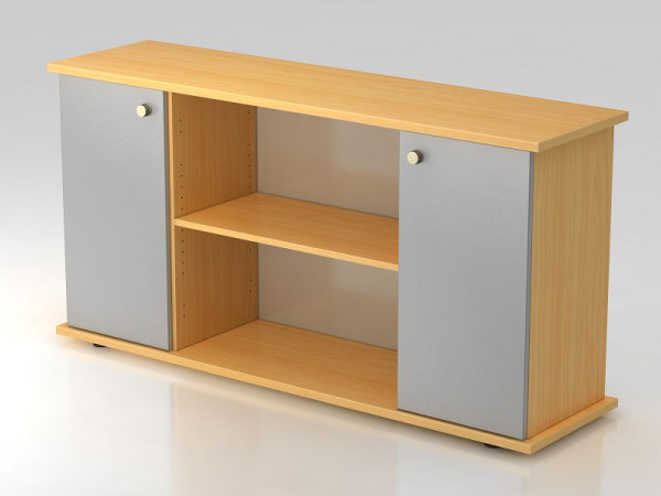 Buffet Hammerbacher 2 portes 166cm poignée rayée hêtre/argent, 166,1x44,8x84 cm (LxPxH), VSB2T/6/S/SG