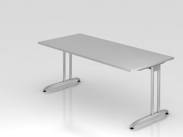Bureau Hammerbacher pied C 180x80cm gris, chemin de câbles horizontal, hauteur de travail 72 cm, VBS19/5/S