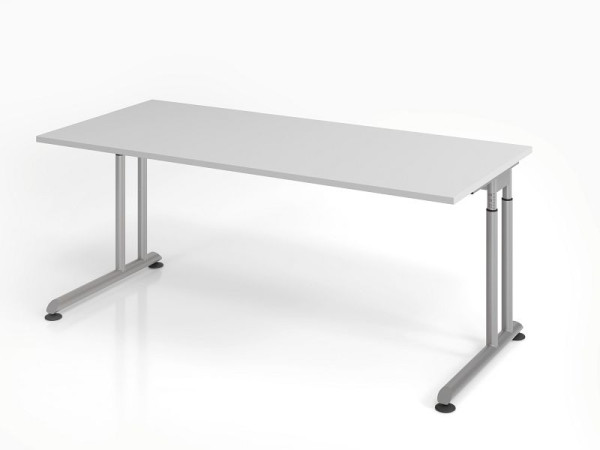 Bureau Hammerbacher ZS19, 180 x 80 cm, plateau : gris, épaisseur 25 mm, chant épais en ABS, forme rectangulaire, argent, VZS19/5/S