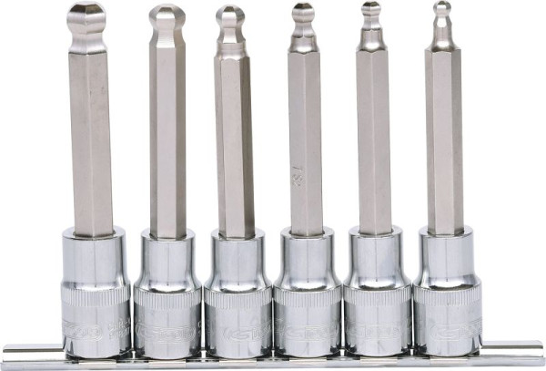 KS Tools Jeu de douilles 1/2" CHROMEplus, six pans creux, tête sphérique, 6 pièces longues, 5-12 mm, 918.1665