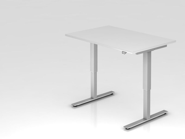 Bureau assis-debout électrique Hammerbacher 120x80cm blanc, hauteur de travail 73 - 119 cm, VXMST12/W/S
