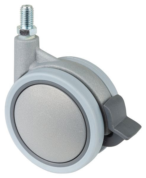 Roulettes BS Roulette double en plastique grise avec frein, roue Ø 75 mm, capacité de charge 50 kg, hauteur 96 mm, vis sans tête 10x15 mm, lot de 4, F329.076