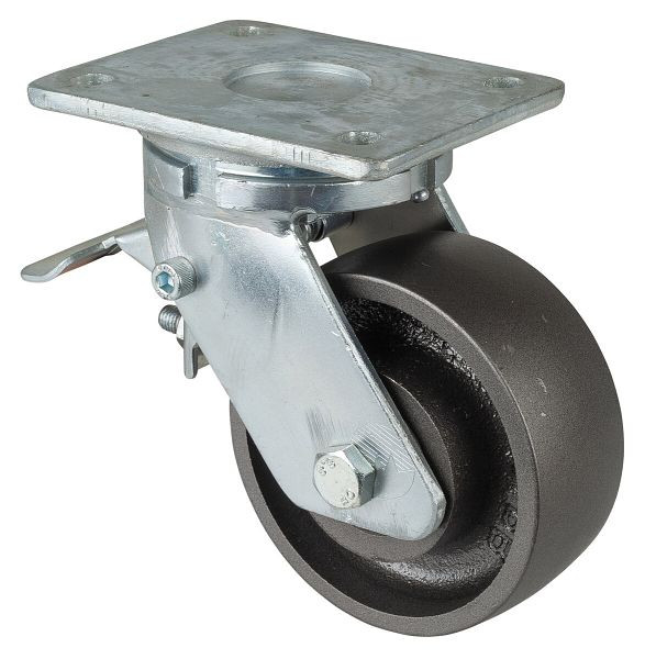 Roulettes BS Roulette robuste avec frein, largeur de roue 50 mm, Ø roue 125 mm, capacité de charge 550 kg, bande de roulement coulée, corps de roue coulé, roulement à billes, RR120.C81.125