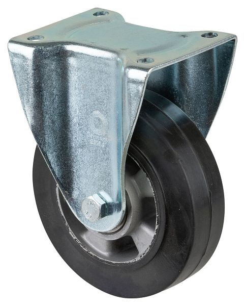 Roulette robuste BS Wheels, roulette fixe, largeur de roue 50 mm, Ø roue 160 mm, capacité de charge 300 kg, bandages élastiques noirs, aluminium, roulements à billes, L610.B80.160