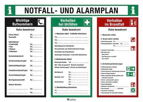 Notice de sécurité DENIOS plan d'urgence et d'alarme, plastique, 700 x 500 mm, 210-098