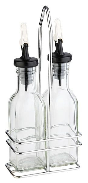 Huilier/vinaigrier APS, 10,5 x 5,5 cm, hauteur : 24 cm, métal, chromé, récipient en verre pour vinaigre/huile, 120 ml, 40445