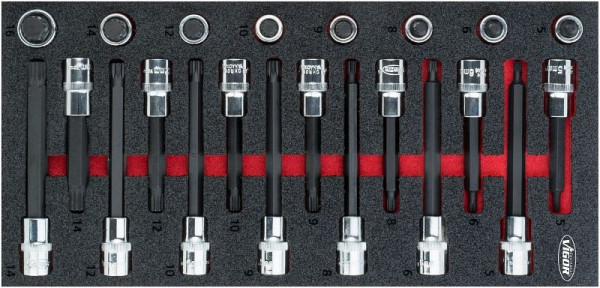 Jeu d'embouts de tournevis cannelés VIGOR XZN, carré creux 12,5 mm (1/2 pouce), profil cannelé interne