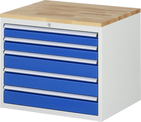 Armoire à tiroirs RAU série 7000, L770 x P650 x H645 mm, 5 x tiroirs taille XL 2xH90, 3xH120 mm, plan de travail en hêtre massif, épaisseur 25 mm, 03-XL3.20A-B.11