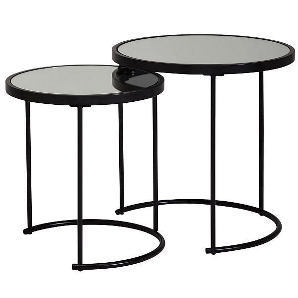 Wohnling Design table d'appoint ronde Ø 50/42 cm - 2 parties noir avec verre miroir, WL5.985