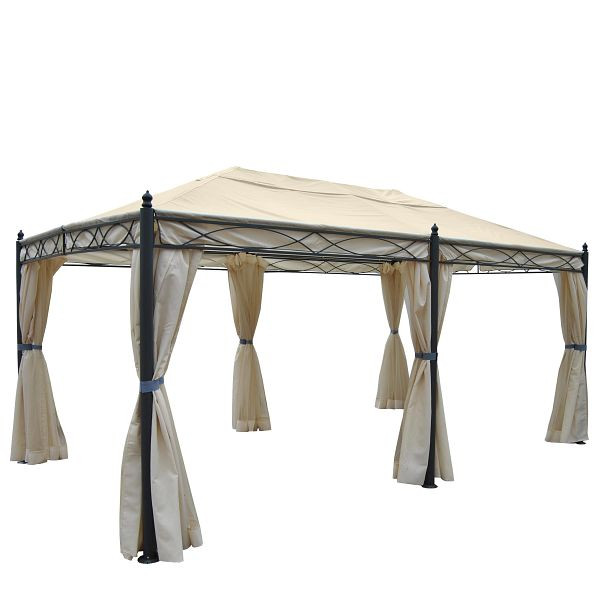 Mendler Pergola Cadiz, gazebo, stable 7cm cadre 5x3m, crème avec paroi latérale + moustiquaire, 45179