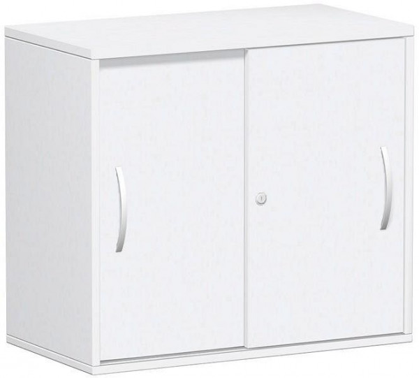 armoire à portes coulissantes geramöbel, étagère supérieure 25 mm, avec pieds réglables, verrouillable, 800x425x720, blanc/blanc, S-381501-WW