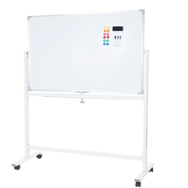 Tableau blanc Mendler HWC-C85, tableau magnétique, tableau mémo, tableau d'affichage, mobile, accessoires inclus, 120x90cm, 61835