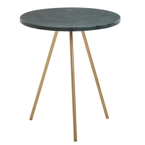 Wohnling table d'appoint en marbre véritable vert 38 x 38 x 44 cm table d'appoint en métal doré, petite table de canapé trépied ronde, table de salon canapé moderne, WL6.463