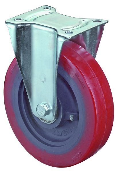 Rouleau de transport à rouleaux BS, rouleau fixe, largeur de roue 50 mm, roue Ø 150 mm, capacité de charge 300 kg, polyuréthane coulé, corps de roue en fonte, roulement à billes, L410.C11.150