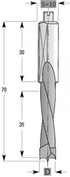 Foret à goujons Edessö HW S10, fraisé en arrière, A: 8, B: 35, GL: 70 - LH, 143608002