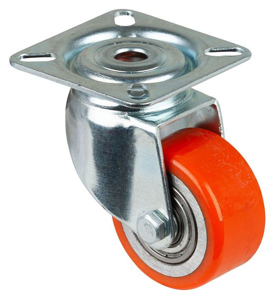 Rouleau compact BS rollers, largeur de roue 25 mm, roue Ø 50 mm, capacité de charge 120 kg, bande de roulement en polyuréthane, roulements à billes, plateau, pack : 2 pièces, A600.C10.050