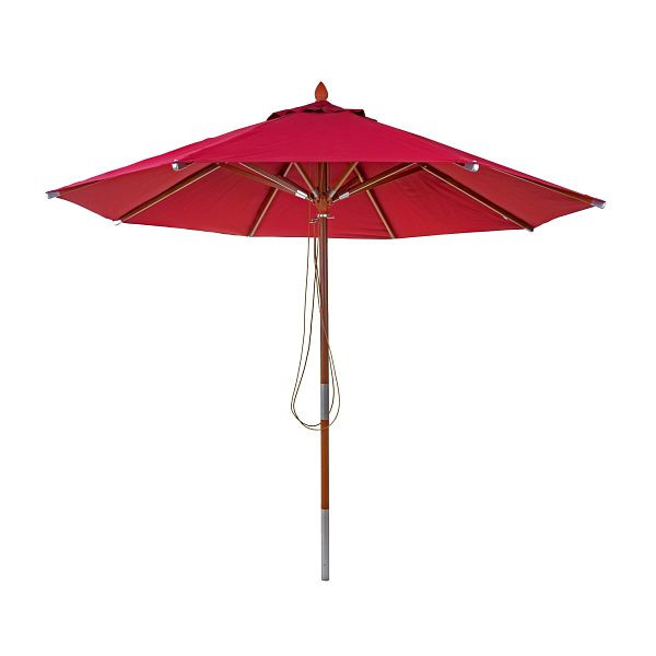Parasol en bois Mendler Gastronomy HWC-C57, parasol de jardin, polyester/bois 14kg, câble rond Ø3m, antichoc, bordeaux, 66522