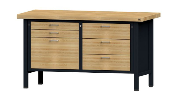 Établis ANKE Établi en caisson, modèle 207 VH, 1500 x 700 x 850 mm, RAL 7016/hêtre, BMP 50 mm, 312.022