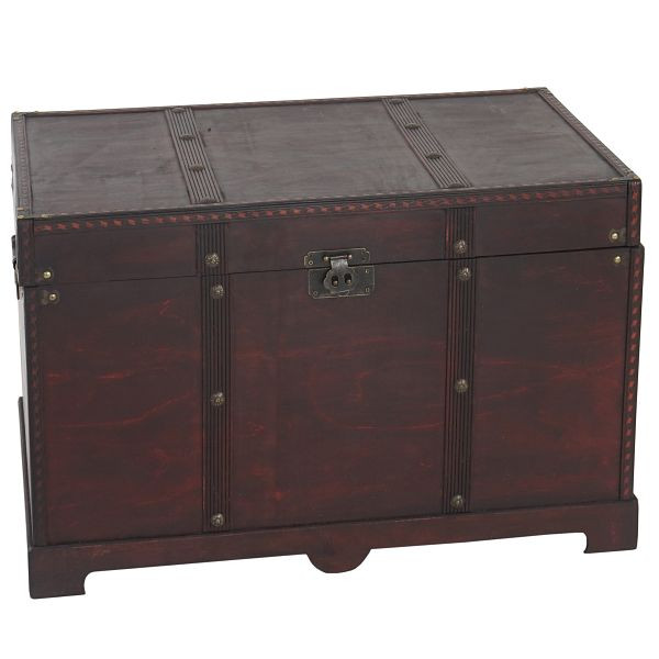 Coffre en bois Mendler coffret en bois coffre au trésor Valence aspect antique 39x67x38cm, angulaire, 34219