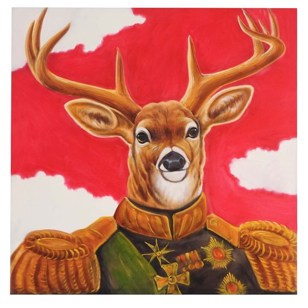 Mendler peinture à l'huile cerf, peinture murale 100% peinte à la main XL, 100x100cm, 44745