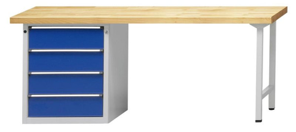 Établi combiné ANKE; 2000x700 mm; RAL 7035/5010; Armoire inférieure gauche (V-BL) 660x615 mm, 4 tiroirs 180 mm