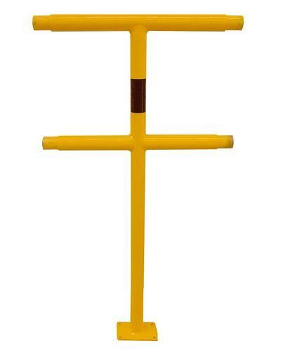 Garde-corps de protection pour poteau central Schake, Ø 48 mm, galvanisé laqué jaune, bandes d'avertissement, à cheviller, H 1000 mm, 249378