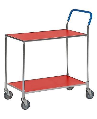 Chariot de transport Kongamek KM, galvanisé, 2 étagères laquées rouge, 150 kg, 850x435 mm, 4 roulettes pivotantes PU, 255332