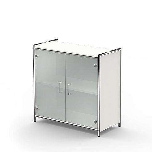 Buffet Kerkmann large pour 2 OH, Artline, L 800 x P 380 x H 780 mm, blanc/verre, 13799510
