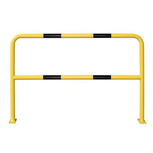 Barre de protection Moravia avec genouillère, revêtement plastique jaune, rayures noires, à cheviller, H 1000 mm, 311107