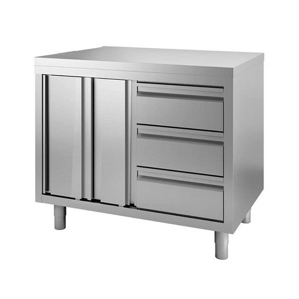 Vaiotec TOPLINE armoire de travail 700 / portes battantes & 3 tiroirs à droite L: 1400 mm, 10414