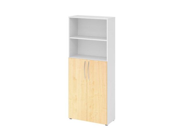 Étagère Hammerbacher 5OH, portes inférieures 3OH BM 4770, corps : blanc / façade : érable 80 x 34,6 x 188 cm (LxPxH), poignée en arc BM, V4770/W/3/BM