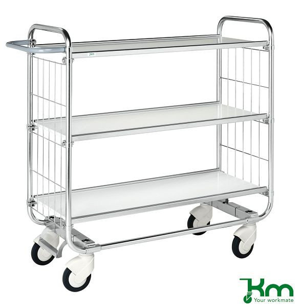 Chariot pour préparation de commandes Kongamek série 8000, 1195 x 470 x 1120 mm, 3 étagères, 3 étagères, KM8000-3L-CL