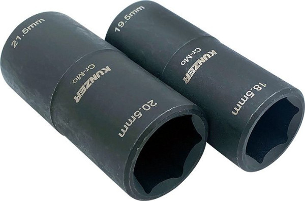 Douilles à percussion Kunzer 1/2", longueur 65 mm, 2 pièces. Tailles 18,5/19,5 et 20,5/21,5, 7RK04