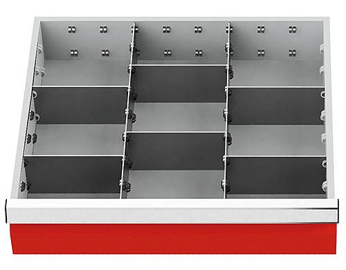Inserts de tiroir Bedrunka+Hirth T500 R 18-16, pour hauteur de panneau 150 mm, 2 x MF 400 mm. 6 x TW150mm, 146-139-150