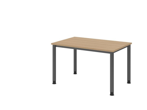 Bureau Hammerbacher HS12, 120 x 80 cm, plateau : chêne, épaisseur 25 mm, structure 4 pieds en graphite, hauteur de travail 68,5-81 cm, VHS12/E/G