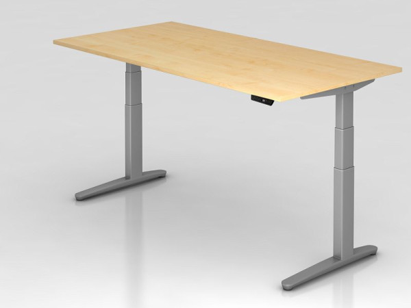 Bureau assis-debout électrique Hammerbacher 200x100cm érable/argent, forme rectangulaire, VXBHM2E/3/SS