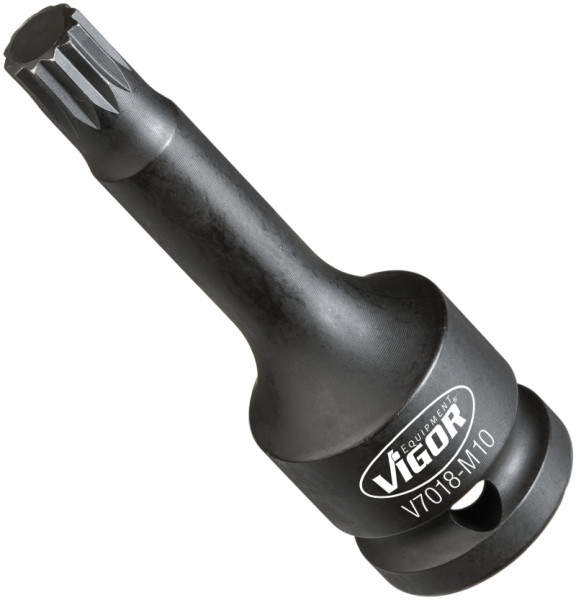 Embout de tournevis pour clé à chocs VIGOR, carré creux 12,5 mm (1/2 pouce), profil cannelé interne XZN, M10, V7018-M10