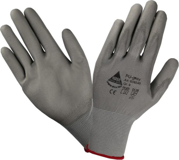 Gants en maille fine Hase Safety avec revêtement PU doux, gris, taille : 7, UE : 10 paires, 509540-7