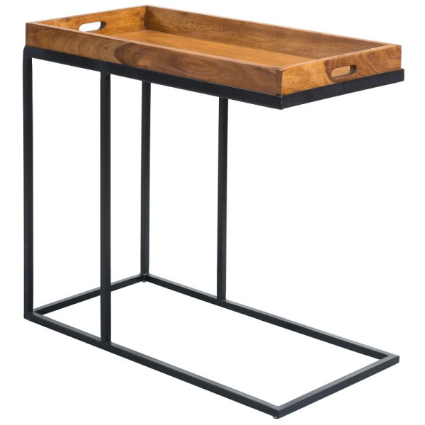 Table d'appoint Wohnling en bois de Sheesham 70 x 65 x 34 cm avec structure en métal, WL5.667