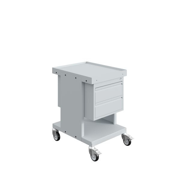 Chariot à étagères SOFAME SV avec bloc tiroirs 2 tiroirs H150 mm, gris clair RAL 7035, W020070023GC