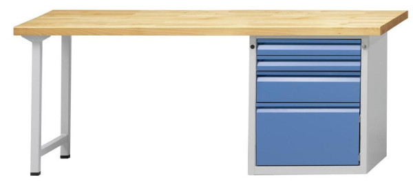 Établi combiné ANKE; 2000x700 mm; RAL 7035/5012; Armoire de socle droite 625x640x800 mm, 3 tiroirs 85, 85, 170mm; 1 porte