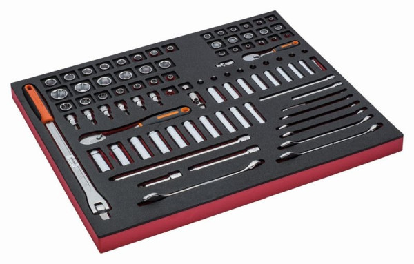 Insert Bahco 3/3, clé à douille + accessoires 3/8" + 1/4", 91 pièces, FF1A5003