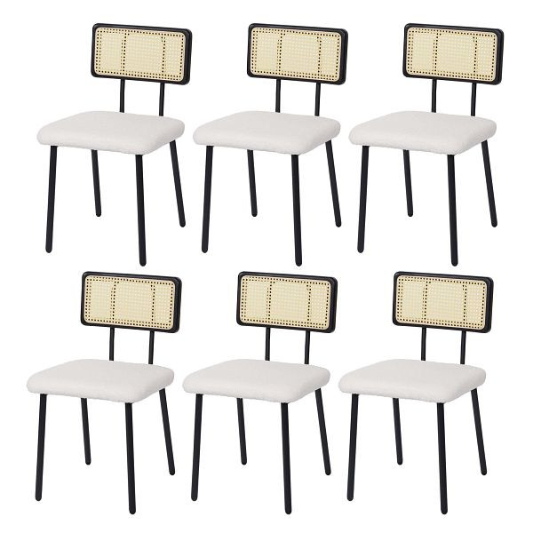 Mendler HWC-K88 ensemble de 6 chaises de salle à manger, fauteuil, bois poly-rotin métal bouclé, tissu/textile blanc, 3x97707
