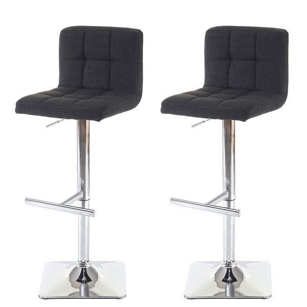 Mendler ensemble de 2 tabourets de bar Kavala, tabouret de bar, avec dossier pivotant, tissu/textile gris foncé, base chromée, 64051